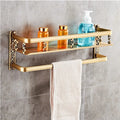 Double-layer black bathroom shelf made of aluminium-magnesium alloy with anodised brushed finish, wall-mounted with pole