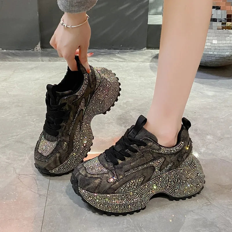Glitter Diamond Purple Platform Sneakers women suede upper cushioned sole luxury casual running shoes