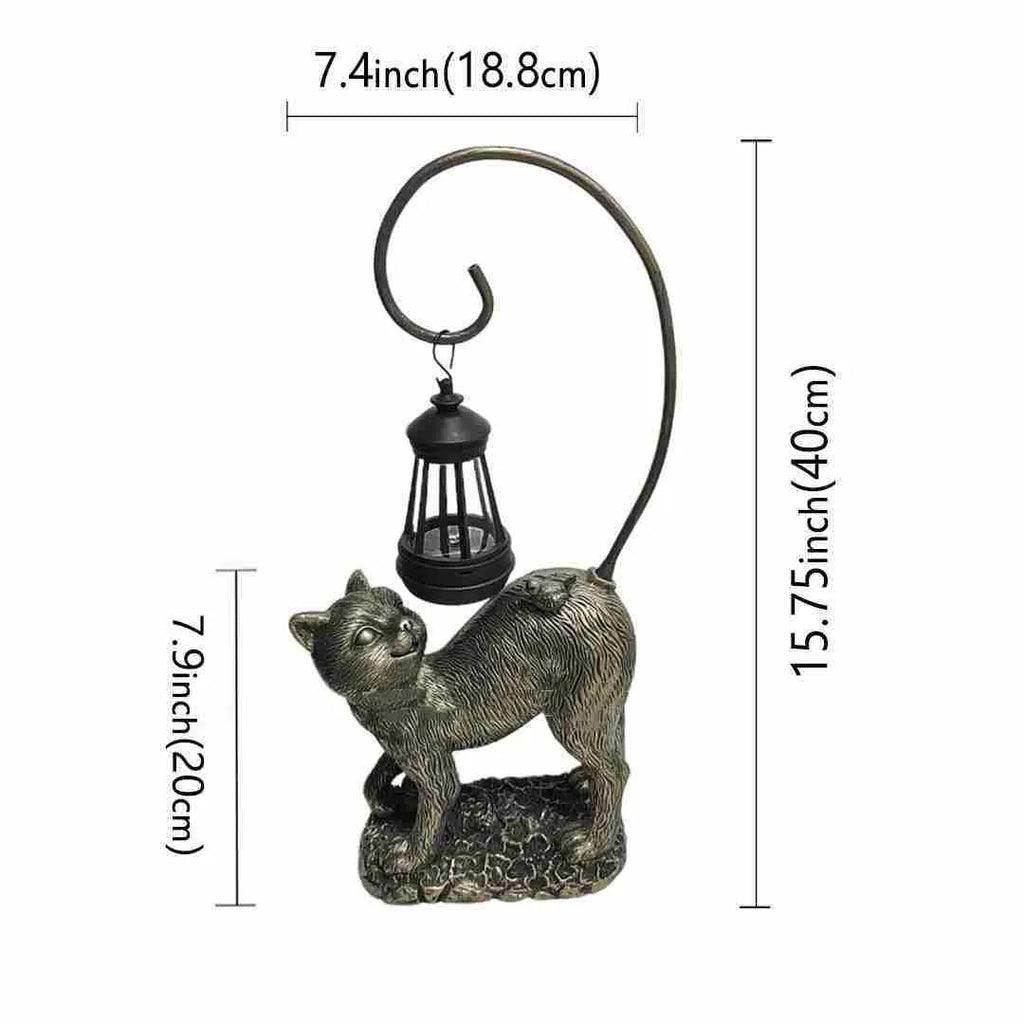 Resin cat solar garden lamp in bronze colour for courtyard and garden decoration