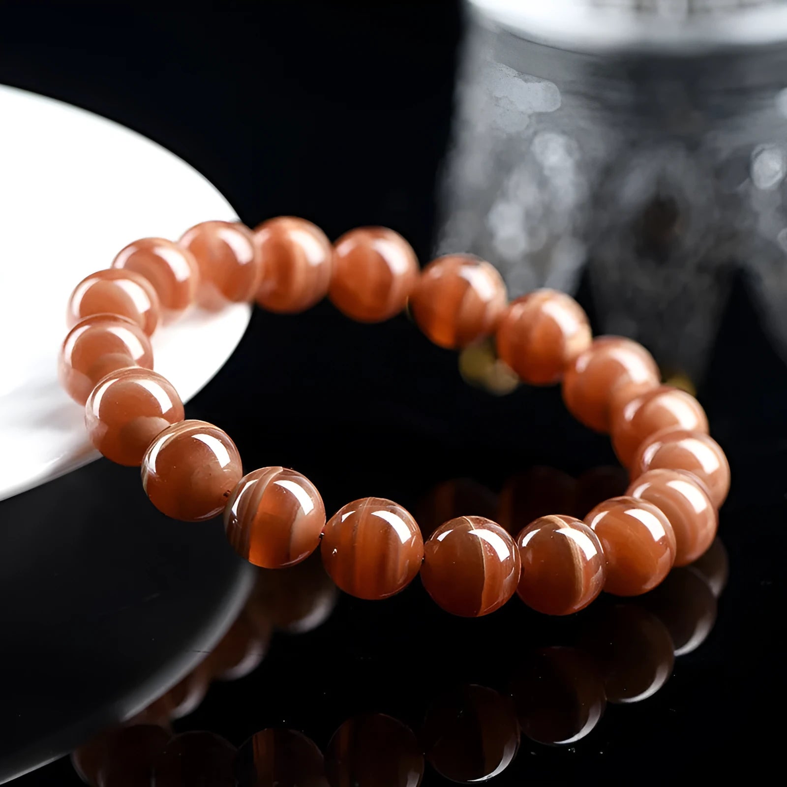 Natural rhodochrosite mineral bracelet with geometric beads in old mine colour