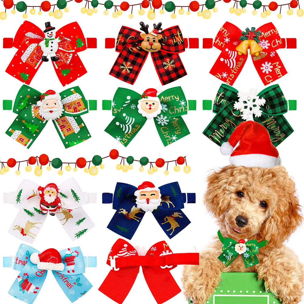 Christmas pet bow tie decoration in British style with red and green patterning