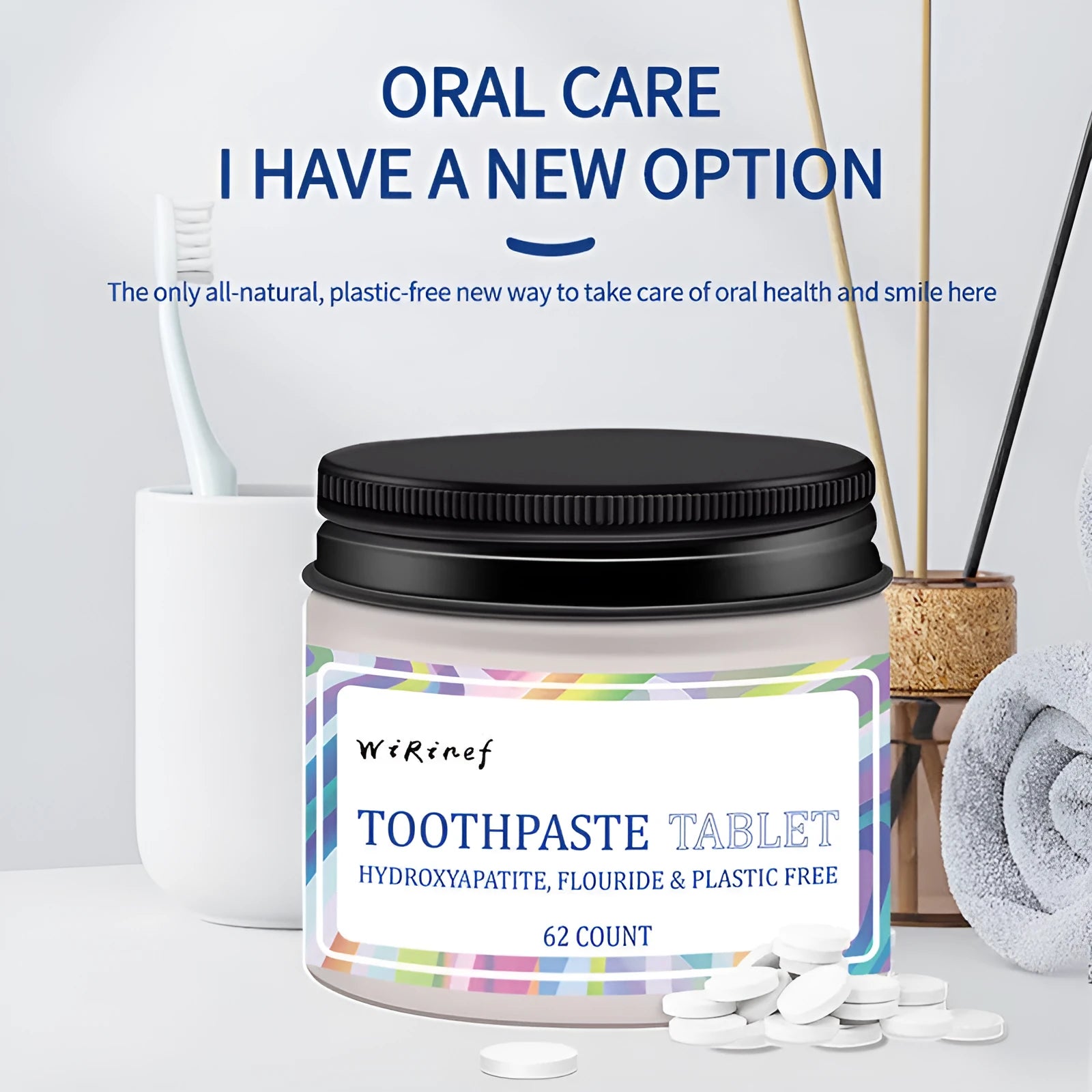 TP19 solid toothpaste tablets in pack of 62 pieces for portable dental cleaning