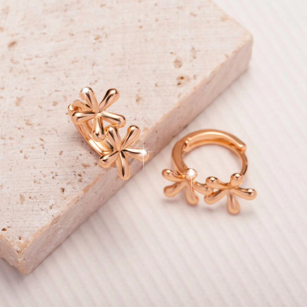 Rose gold circular earrings with a European waterdrop flower design for women.