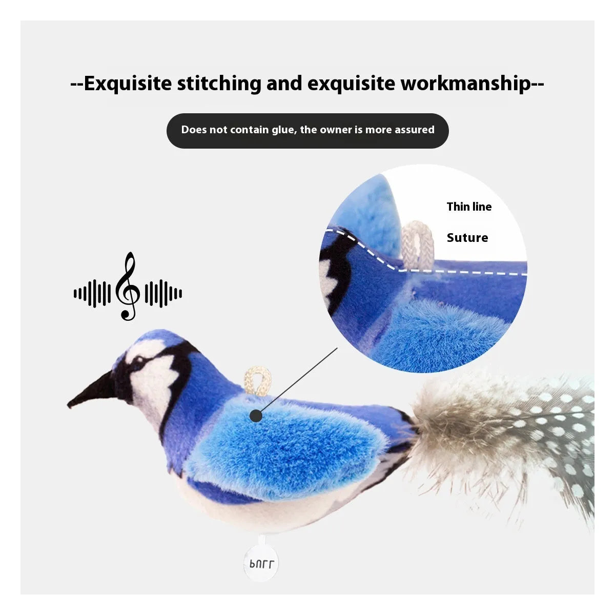 Plush bird simulation cat toy in blue kingfisher colour with feather-like design