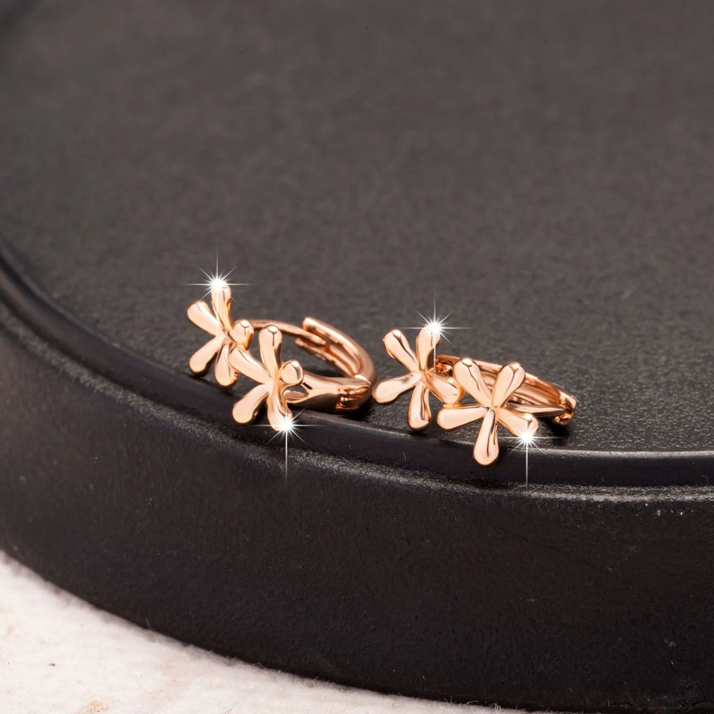 Rose gold circular earrings with a European waterdrop flower design for women.