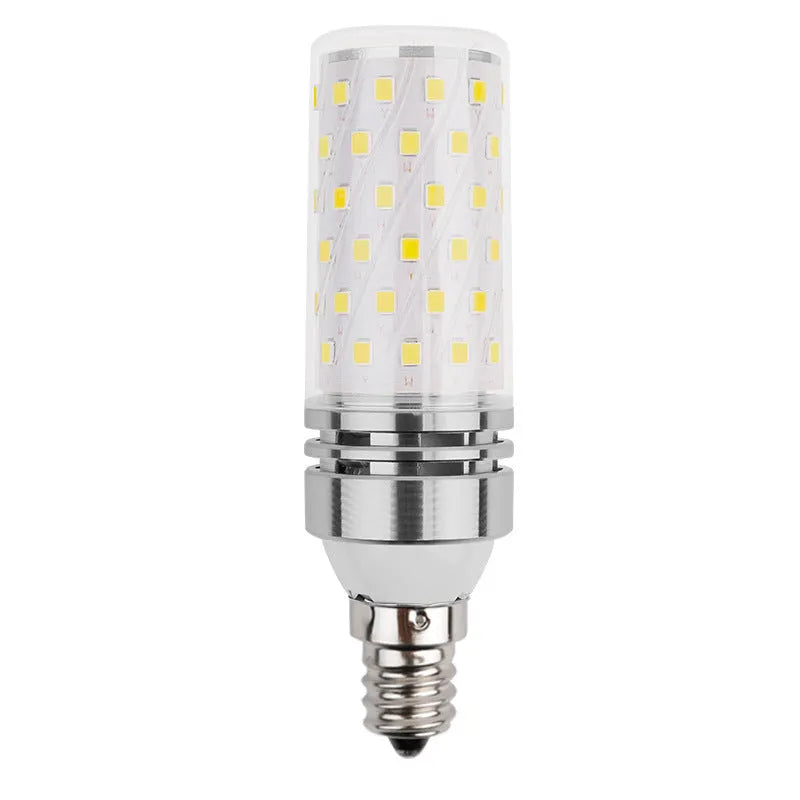 E14 screw LED corn bulb showing 60 yellow LED beads with three colour temperature options displayed