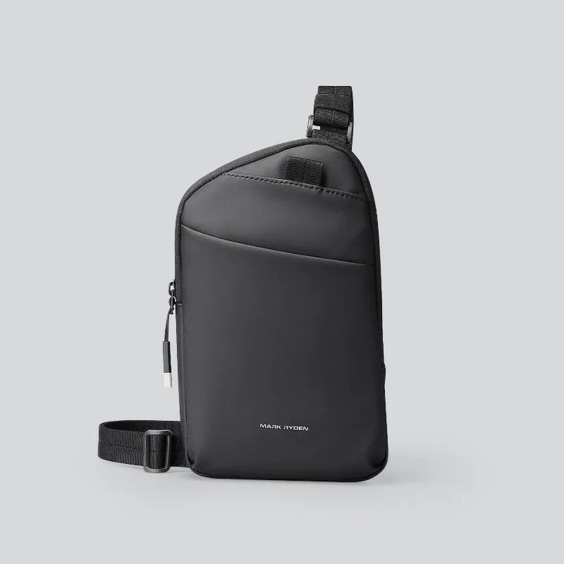 Men's elegant black crossbody bag made from lightweight Oxford cloth with reinforced sewing details
