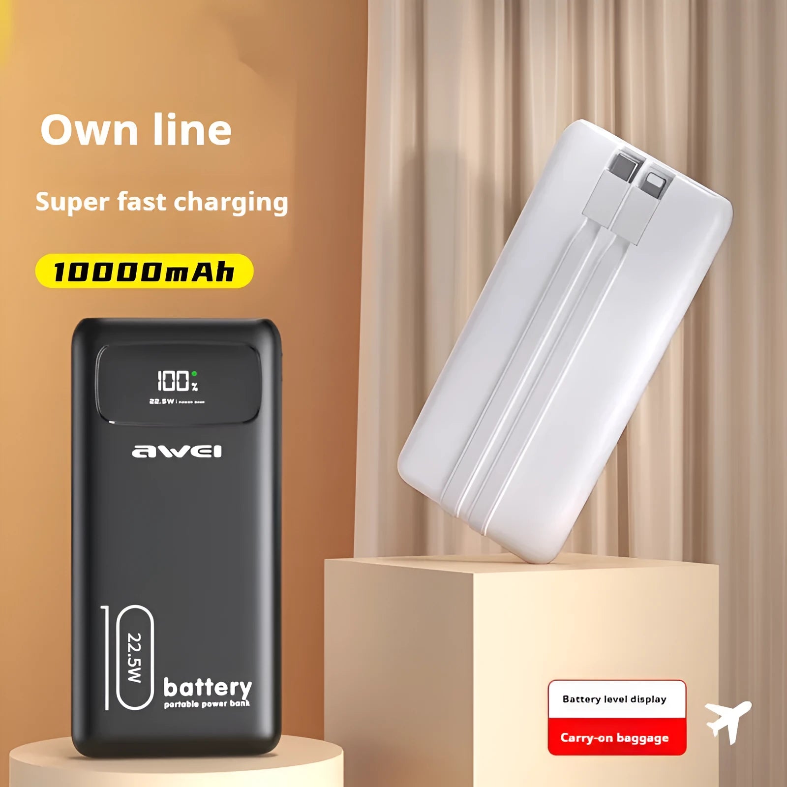 Use Dimension PD225W compact portable power bank in black with USB ports