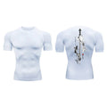 Men's loose short sleeve compression shirt with sword print design in multiple colour options