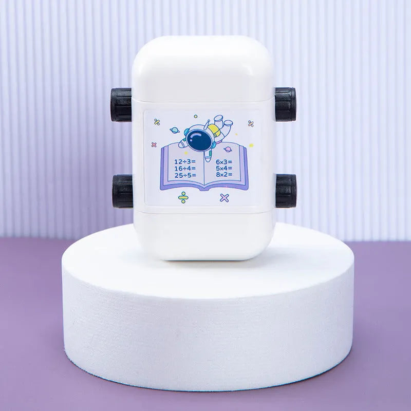Plastic cuboid maths teaching seal for children with colour-coded stamps for arithmetic practice.