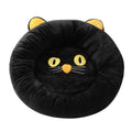 Black cat shaped velvet pet bed with raised edges for feline head and neck support