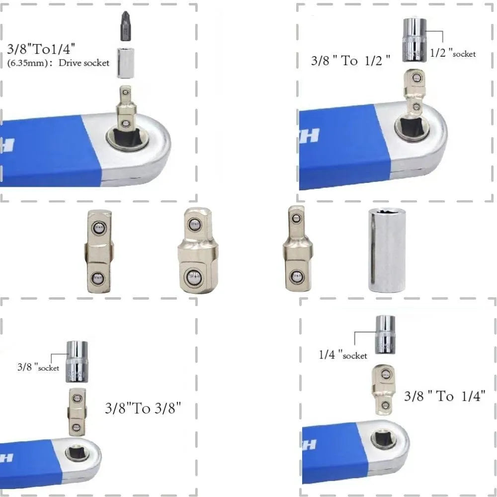 Multi-function lengthened stainless steel wrench set with ratchet handle and extension wrenches, 4 pieces without logo, for car and machine repair