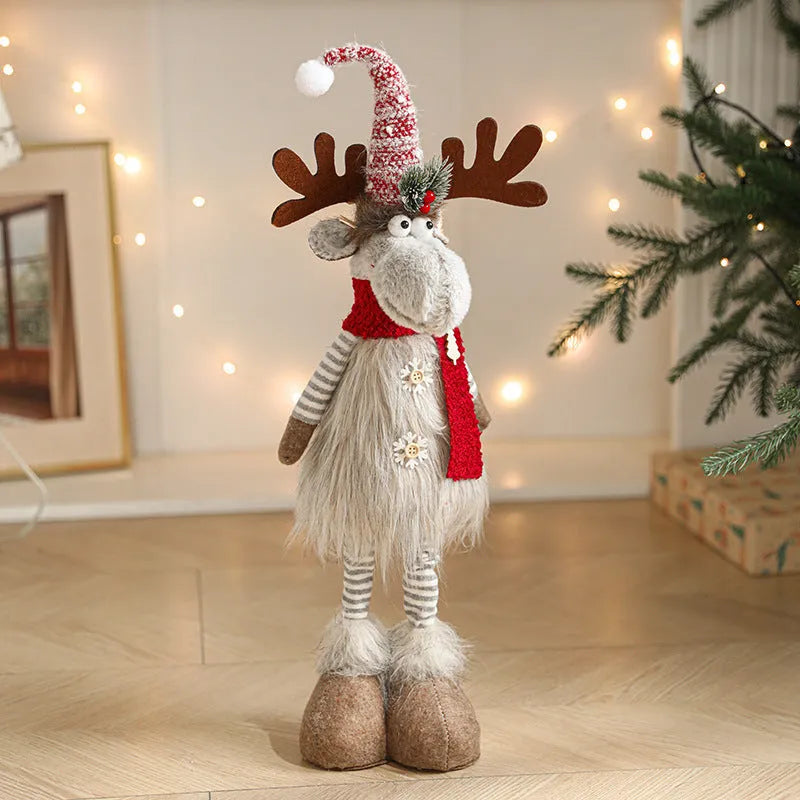 Cartoon plush elk decoration in gray colour with retractable design for Christmas home decor made from cloth