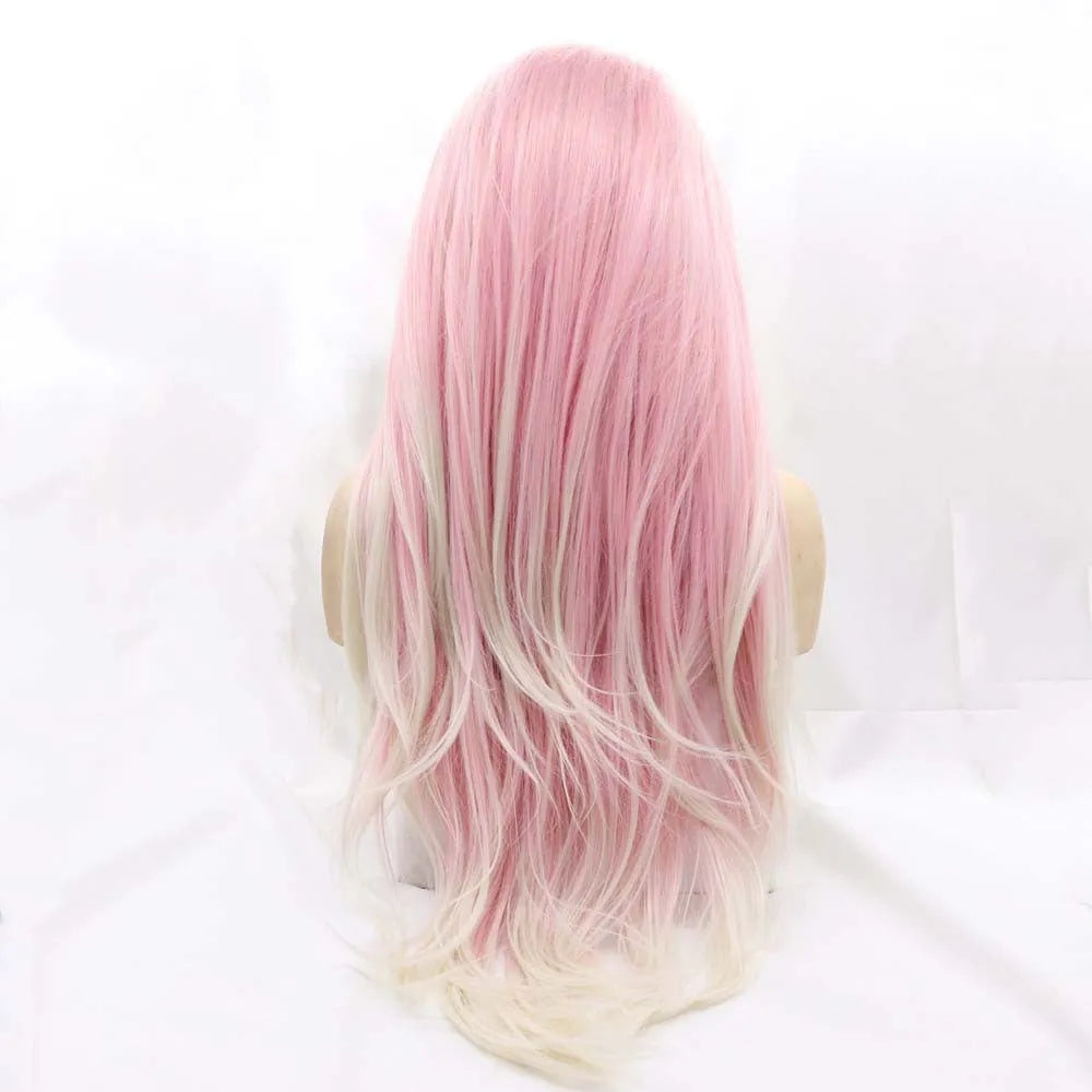 Pink gradient big wave fluffy fashion wig with voluminous texture