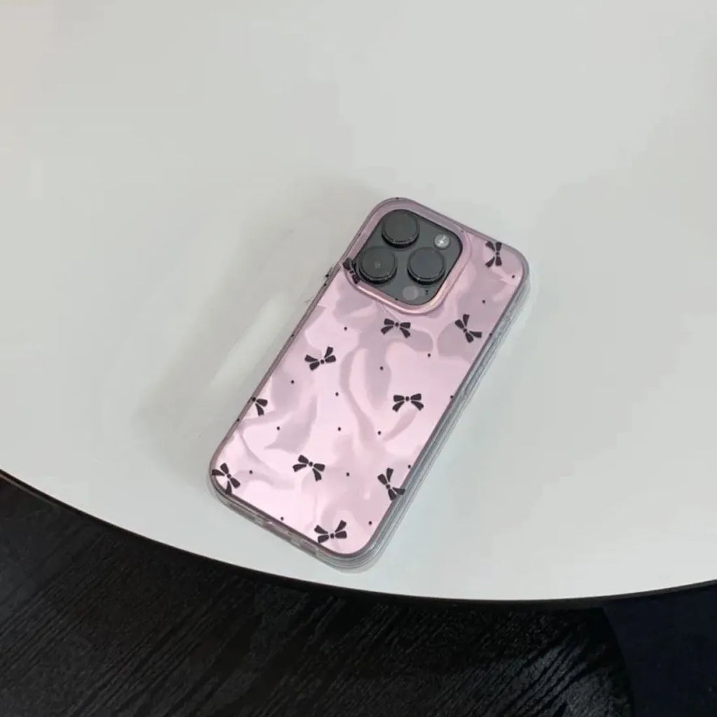 Silver water ripple bow TPU phone case for iPhone with three-dimensional relief design