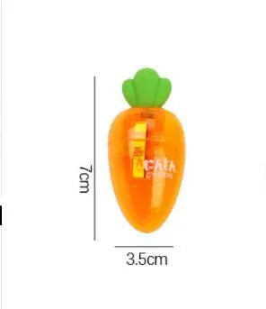 Orange plastic carrot cartoon pencil sharpener on a white background.