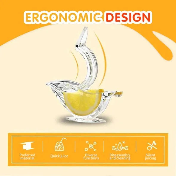 Transparent acrylic bird-shaped manual lemon juicer for fresh juice extraction