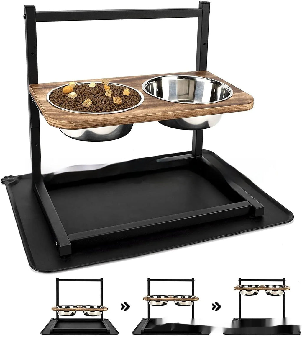 Black iron dog bowl holder rack for large pet food and water dishes