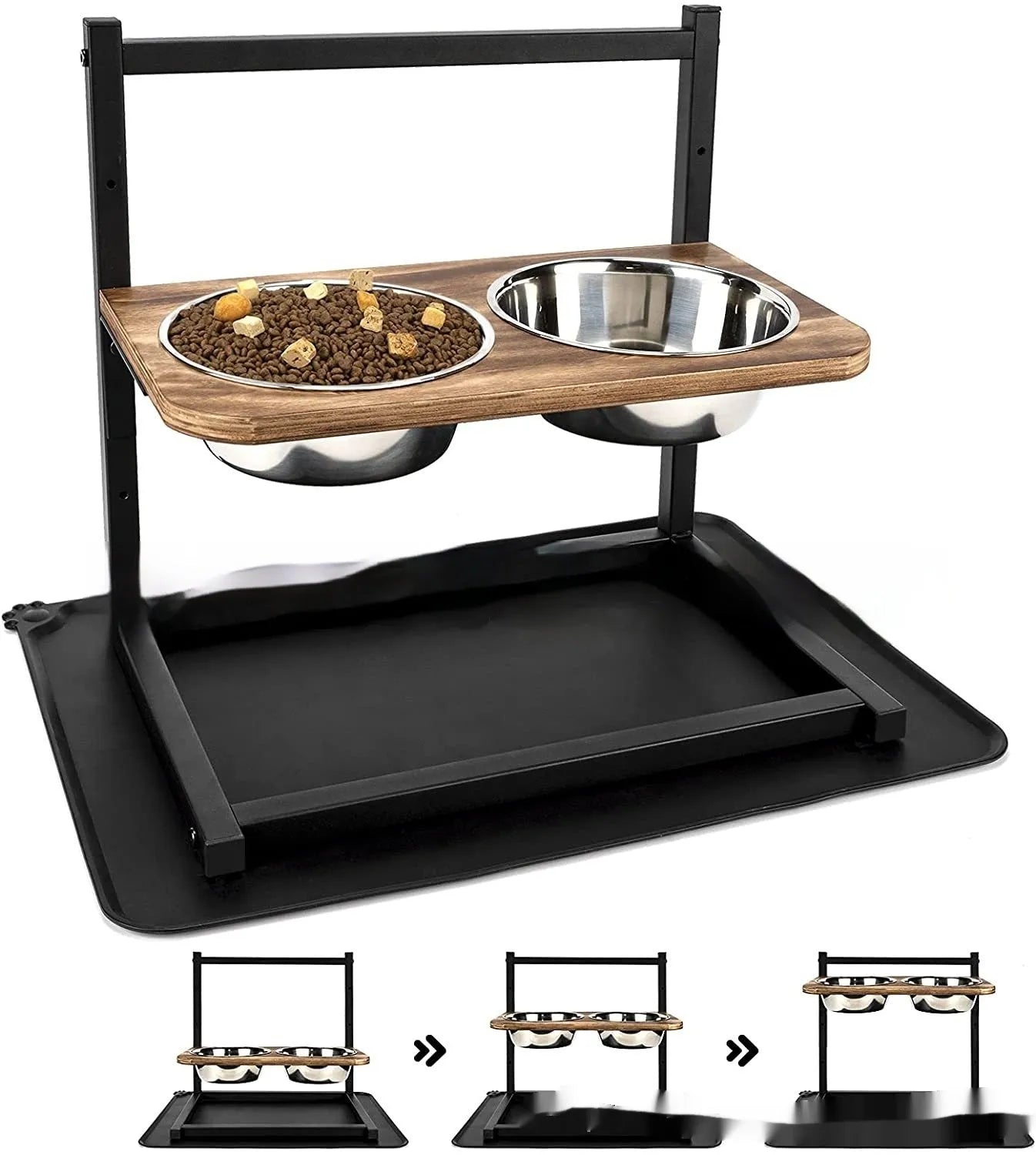 Black iron dog bowl holder rack for large pet food and water dishes
