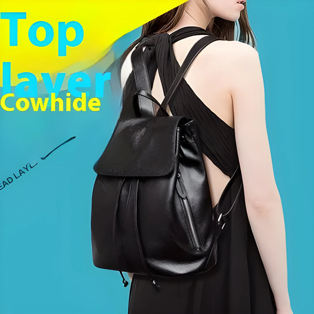 Genuine leather women's backpack in street trend style with multiple compartments and waterproof construction