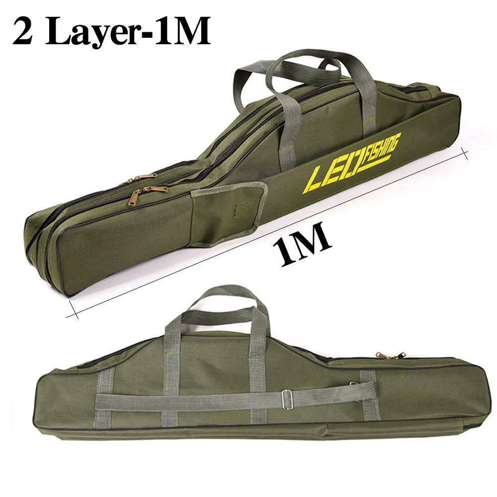 LEO foldable pot belly fishing rod bag in 420D Oxford cloth, 1.5m length, army green colour