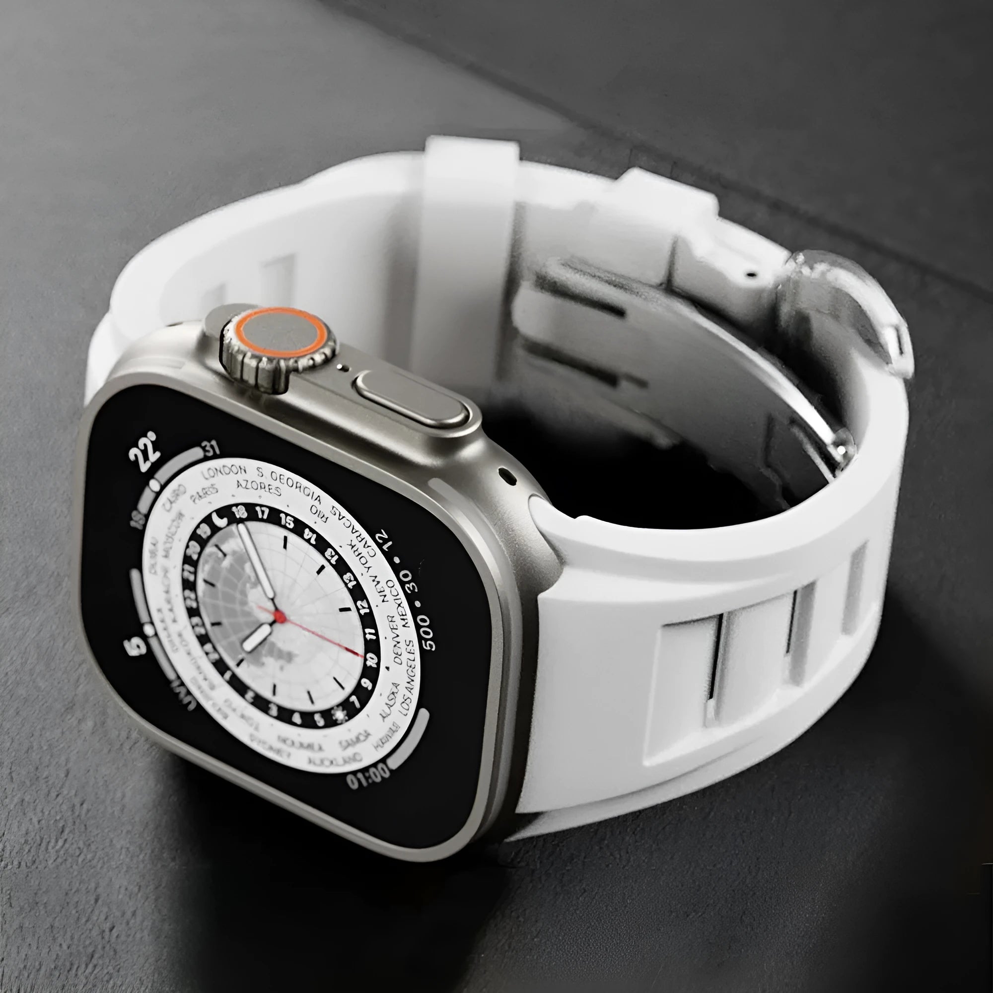Apple Watch liquid silicone strap replacement with silver buckle in black colour for 42mm 44mm 45mm 49mm