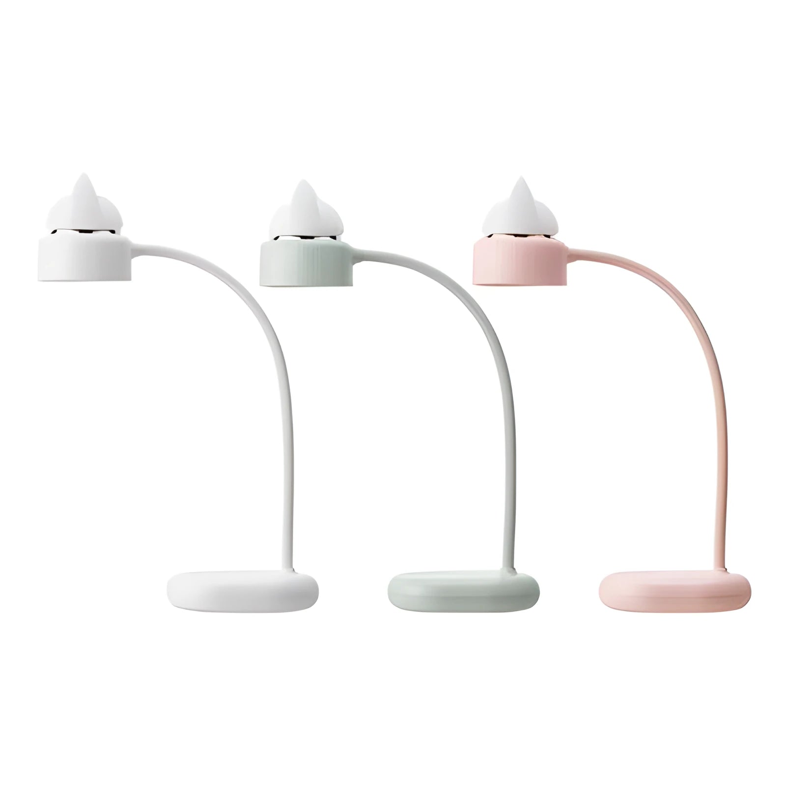 White clip-on LED desk lamp with adjustable arm on desk edge