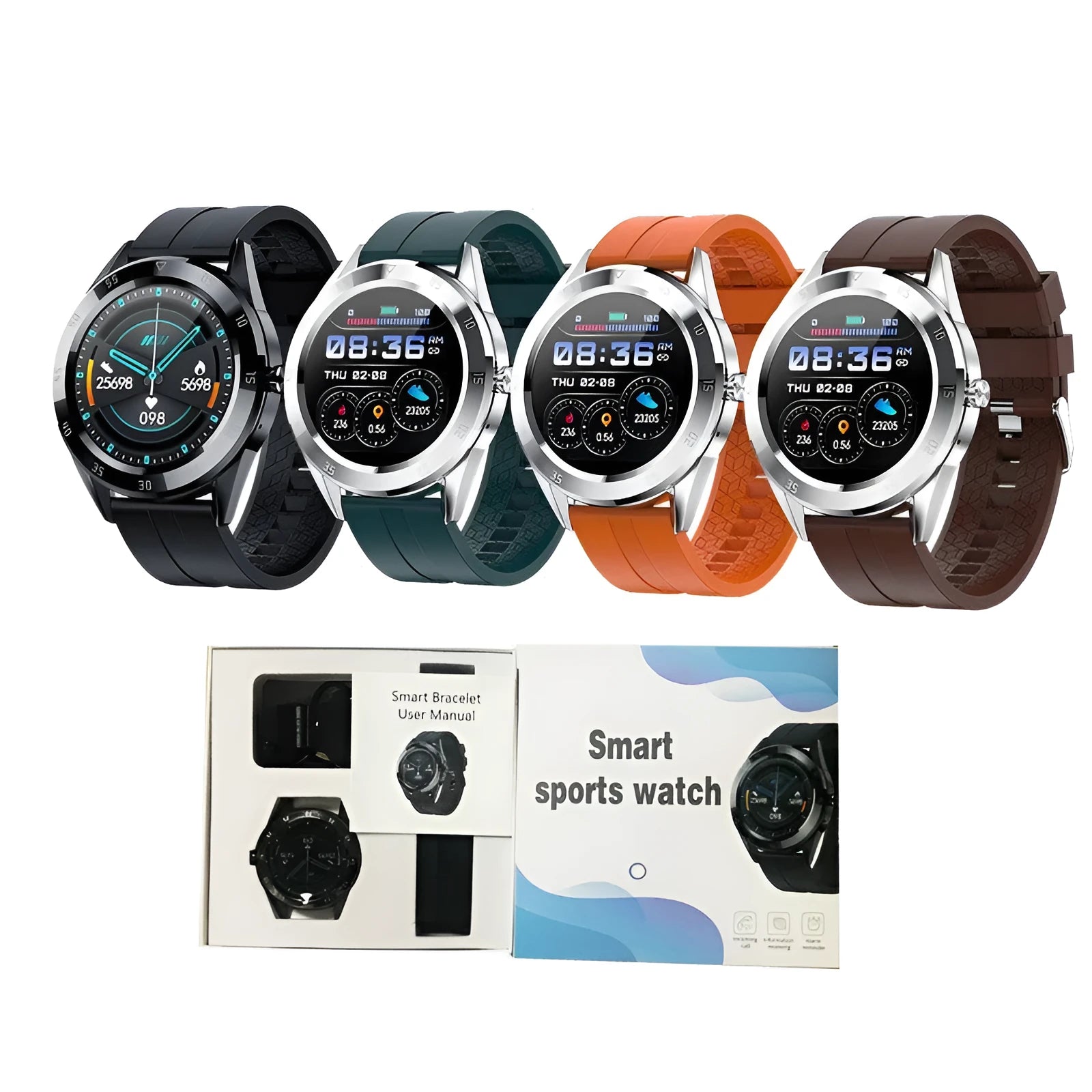 Information reminder pedometer watch with heart rate monitoring, 1.2 inch screen, silicone strap, black colour