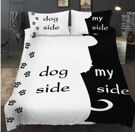 Three-piece quilted polyester bedding set in flower colour with geometric pattern on a bed