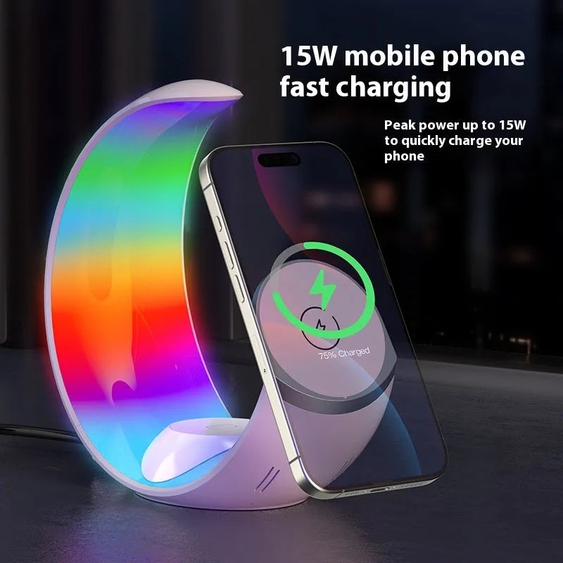 White wireless ambience light 4 in 1 night lamp charger with Type-C port