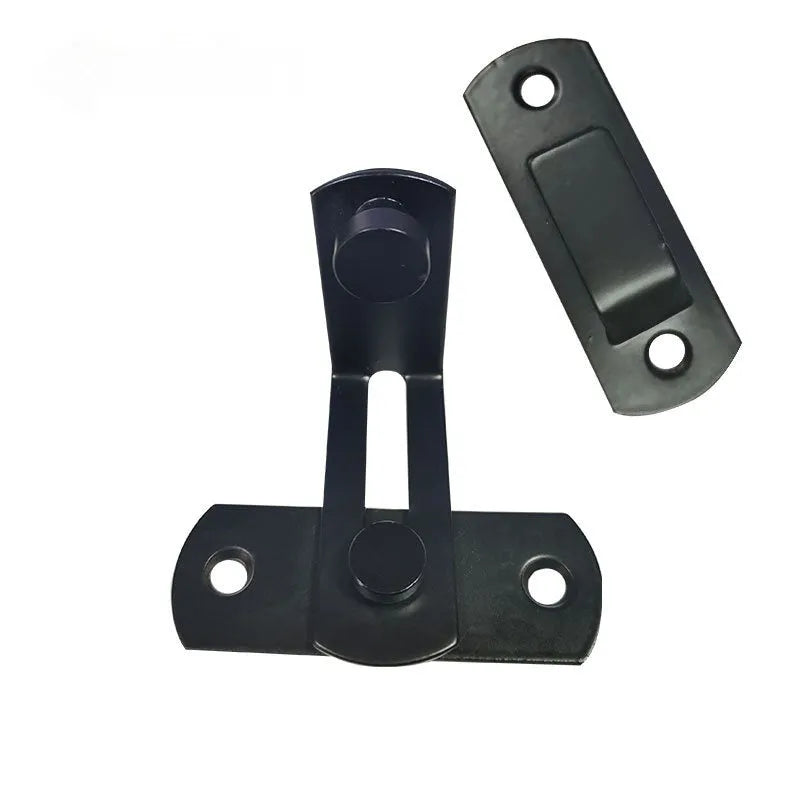 90 degree angle sliding door lock with black carbon steel buckle and stainless steel components for barn doors