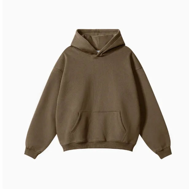 Men's 450g cotton terry hooded pullover sweater in loose fit with drop-shoulder sleeves