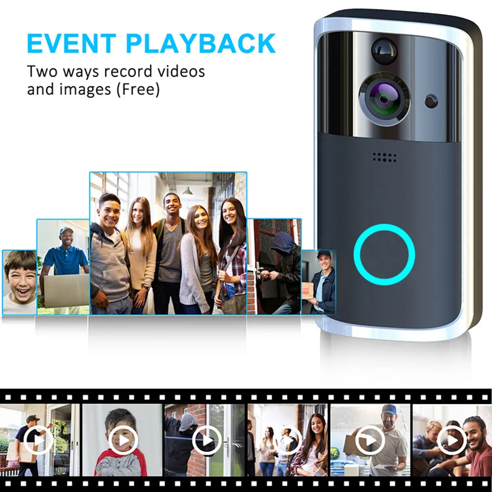 WiFi video doorbell camera with 32GB TF card, infrared night vision, 7.5cm x 3.3cm x 14.4cm, Black or Silver