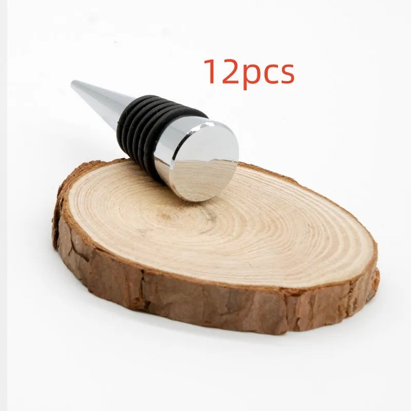 Silver zinc alloy wine bottle stopper with M8 M10 threaded base and silicone seal.