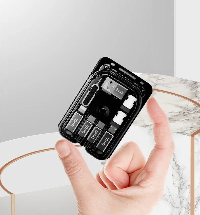 Black multi-function data line conversion card with wireless charging option and card slots