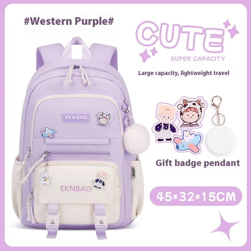 Waterproof Oxford cloth school backpack for girls with curved shoulder straps in six colour options