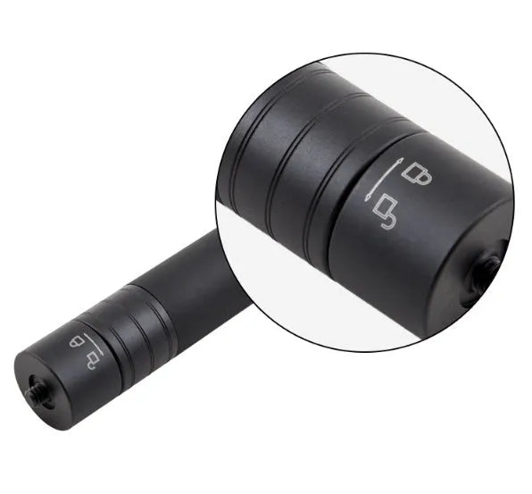 Black retractable aluminium selfie stick extended to 1.2m with a smartphone attached and a Bluetooth remote.