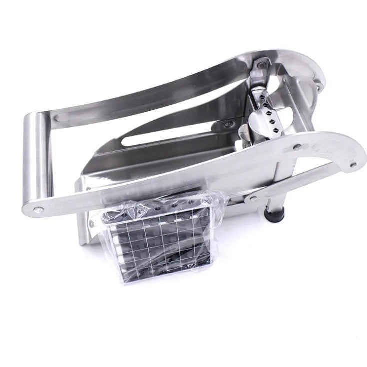 Potato cutter with two stainless steel blades and non-slip rubber base