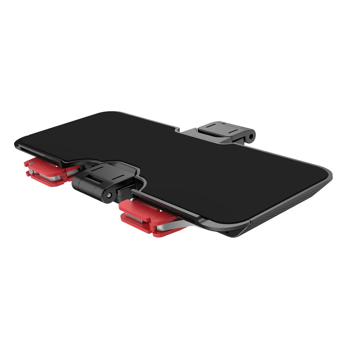 Black mobile phone game trigger stand with adjustable metal trigger and telescopic fixing clip