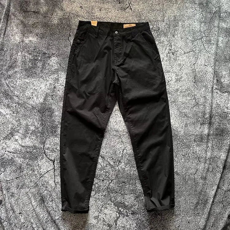 Men's casual loose straight cotton track pants in black, dark gray, and khaki, sizes 28-36