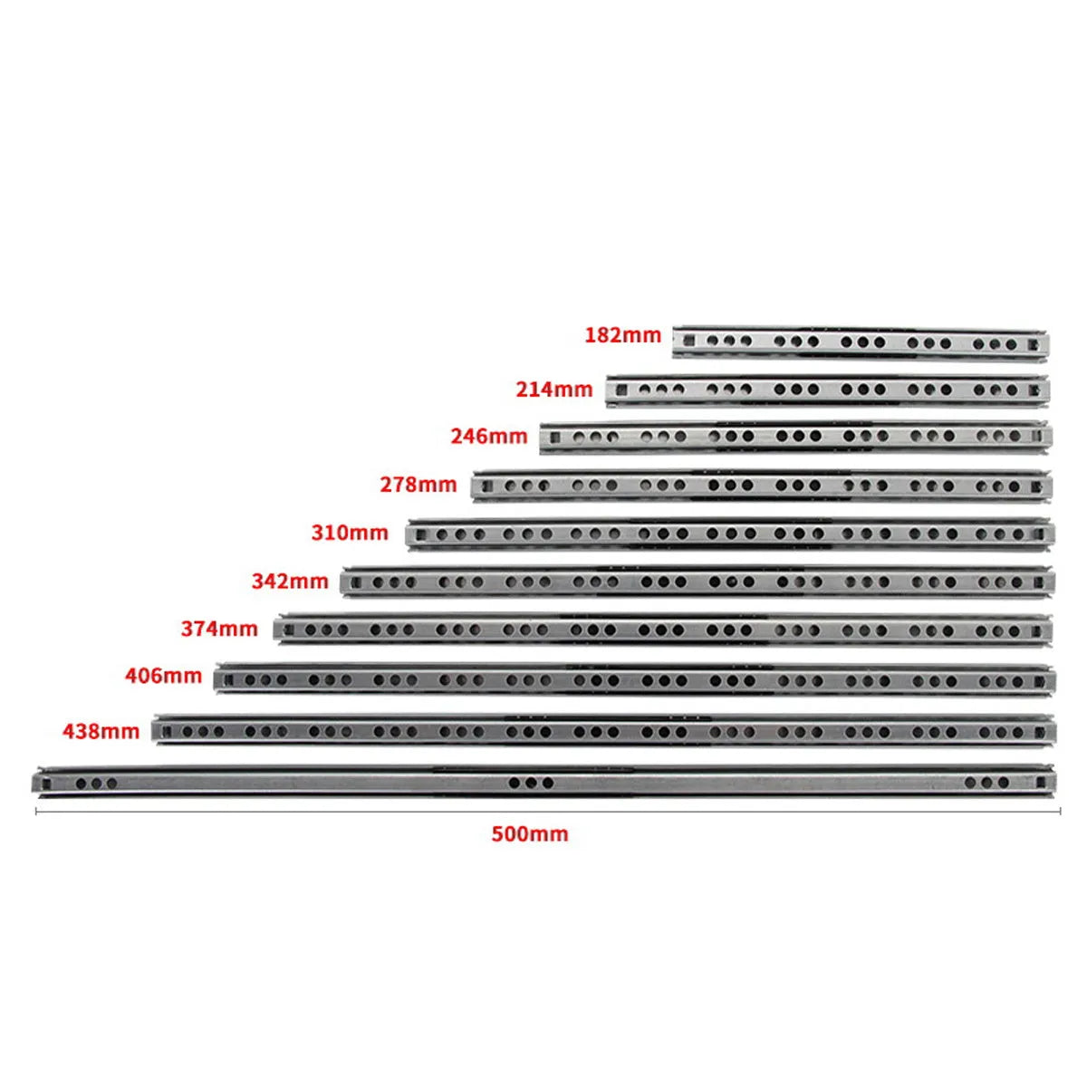 Two-section ultra-narrow 17mm steel drawer slide rail with ball bearings for heavy-duty use.