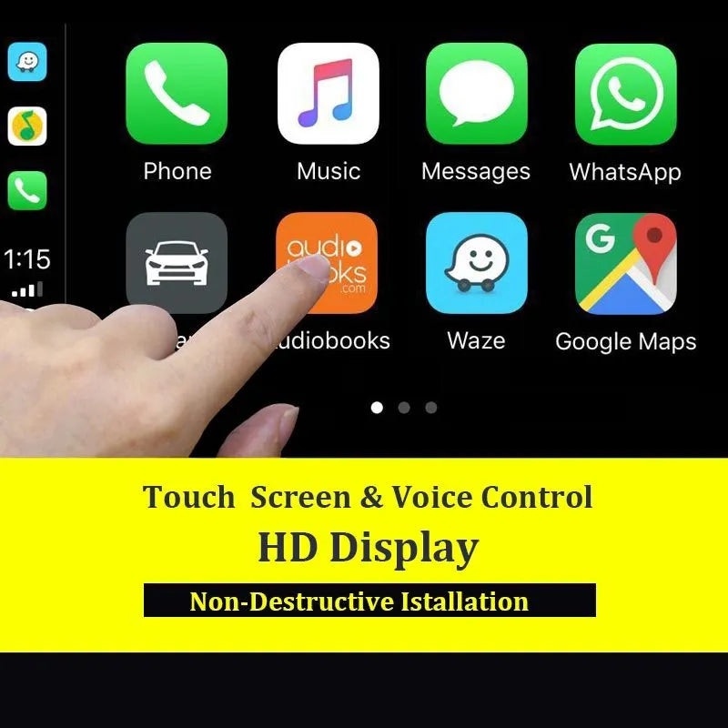 Black Wireless CarPlay USB dongle for connecting iPhone to car navigation screens with voice command