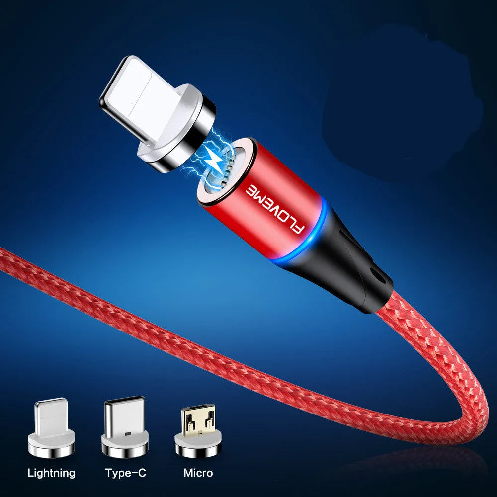 Magnetic USB-C fast charging cable with side light feature in black, red, or silver colour options