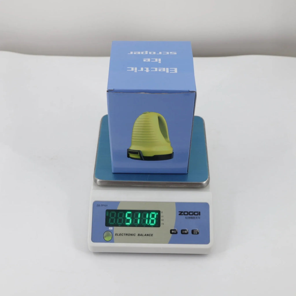 Yellow electric car snow scraper with ABS body and 3000mAh lithium battery for windscreen ice removal