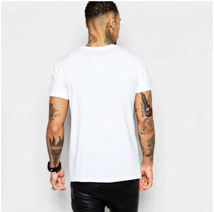 Cotton short sleeve T-shirt in white, unisex crew neck style, shown on a plain background