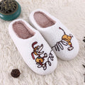 White cartoon fluffy slippers with toe holder design and non-slip rubber soles