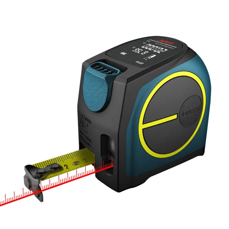 Black rechargeable infrared laser rangefinder digital display tape measure with 5M nylon coated tape, DT10, 0.01 mm accuracy