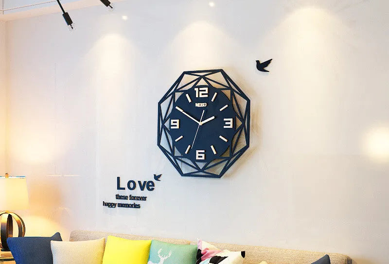 Square acrylic wall clock with sweeping movement, 58cm size, white face and frame, mounted on a light wall