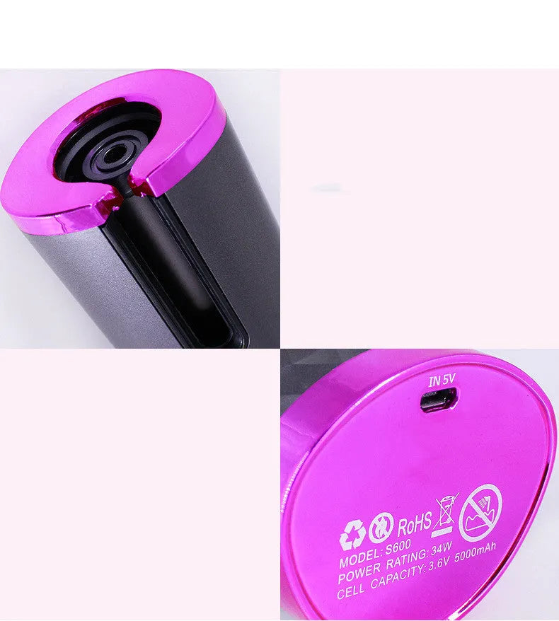Rechargeable automatic hair curler with LCD display and ceramic rotating barrel in choice of colours