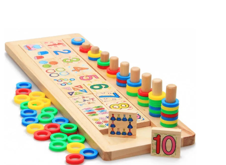 Montessori teaching log board in rubber wood with a plastic ring, packed size 43x14x4.5 cm